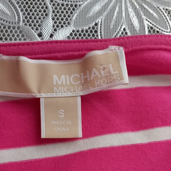 MICHAEL Michael Kors Boat Neck Pink/White Striped Top with Gold Zipper Sleeves S - Picture 8 of 9